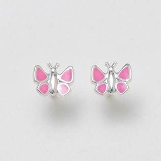 Niedliche Kinder Schmetterling Ohrstecker in Silber mit rosa Emaille
