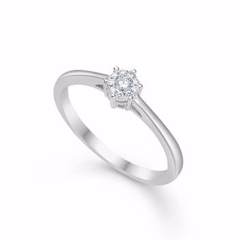 Eleganter 14kt-Guldring mit brillantem, rundem Stein, gehalten von Krappen, auf glatter Ringschiene.