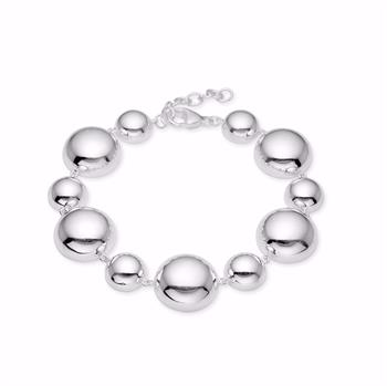 Silbernes Armband mit glänzenden Halbkugeln, variierende Größen, Verlängerungskette, poliert.