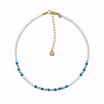 Guld & Sølv Design Vergoldetes Fußkettchen mit Perlen, Aquamarin und Indicolite