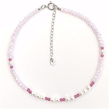 Guld & Sølv Design Fußkettchen aus Silber mit Pink Kristall und Glasperlen