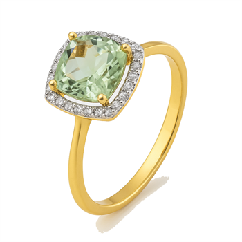 Siersbøl's roset 14 kt. guldring m/ grøn ametyst & 0,085 ct diamant W/SI