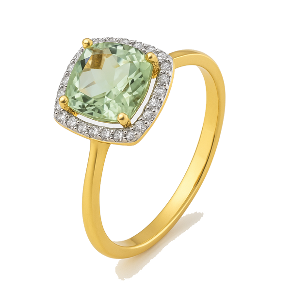 Siersbøl\'s roset 14 kt. guldring m/ grøn ametyst & 0,085 ct diamant W/SI