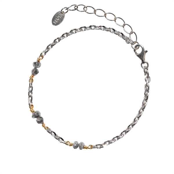 Bracelet & Necklace - Rhodium/Goldplated w. Antracit Raw Diamonds 42+8cm, von San - Links of Joy