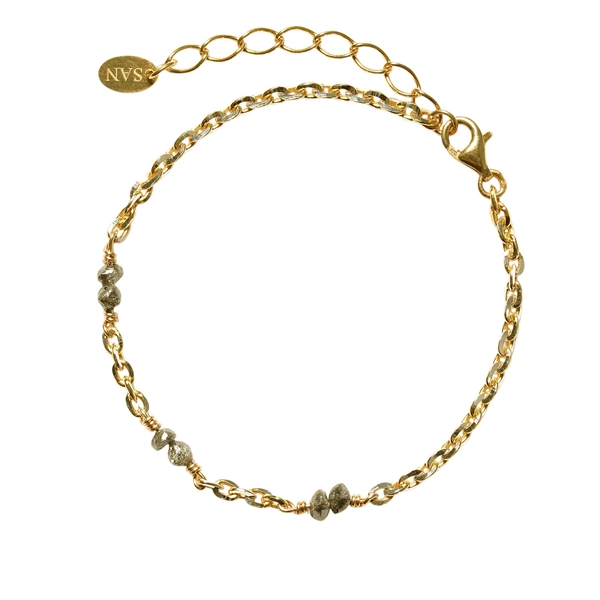 Bracelet & Necklace - Goldplated w. Antracit Raw Diamonds 16+4cm, von San - Links of Joy