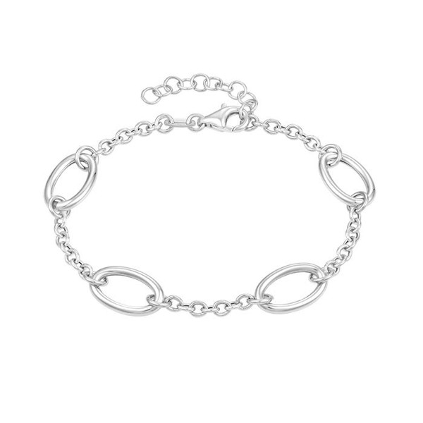 Schönes und modernes Armband aus rhodiniertem Silber mit ovalen Gliedern und dazwischenliegender Kette aus Støvring Design