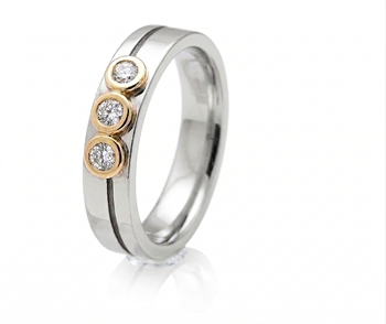 Randers Sølv Damenring, Silber mit Zirkonia und Golddetails