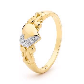 Gold Herz Fingerring mit 2 Stück 0,005 ct Diamanten