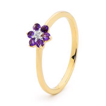 Blumengoldring mit Amethyst und Diamanten