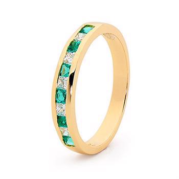 Ring aus 9 kt. Gold mit Diamanten und synthetischem Smaragd