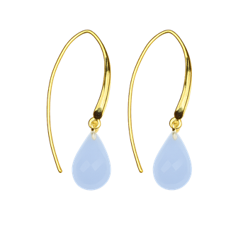 Vergoldete Ohrringe mit tropfenförmigen hellblauen Chalcedonsteinen, elegantes und minimalistisches Design.