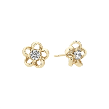 Ohrringe in Blumenform mit Zirkonia und glänzender Oberfläche, 8 Karat.
