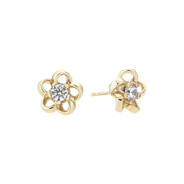Ohrringe in Blumenform mit Zirkonia und glänzender Oberfläche, 8 Karat.