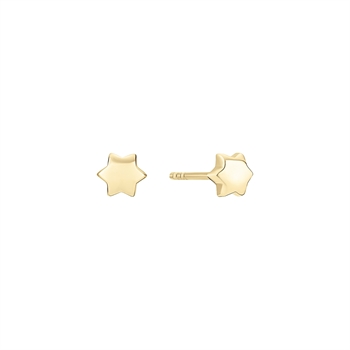 Ohrstecker in Sternform aus 14 Karat Gold mit sechs Spitzen und glänzender, glatter Oberfläche.