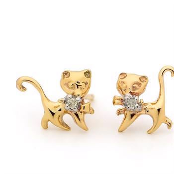Bee Jewelry Kitten 9 kt Gold Ohrstecker mit echten Diamanten