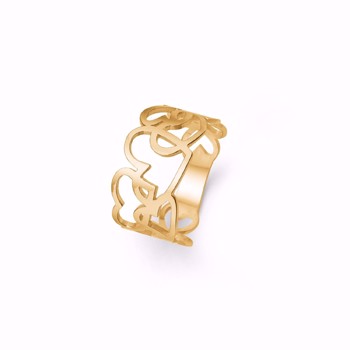 Guld & Sølv design Fingerring aus 14 Karat Gold, Herzen mit polierter Oberfläche, Breite 12 mm