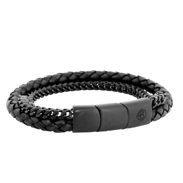 LOGAN - Moderne læder armbånd i sort med kæde, by Billgren - Medium, 19 cm