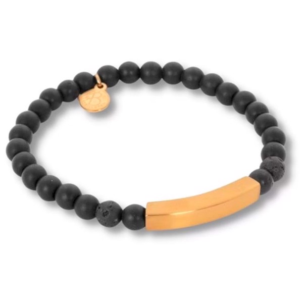 BEN - Beads armbånd i sort/guldfarvet med graveringsplade, by Billgren - Medium, 19 cm