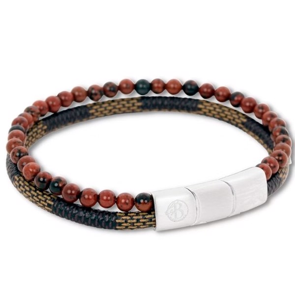 BENSON - Beads armbånd i brun/brun med læder rem, by Billgren - X-Large, 22 cm