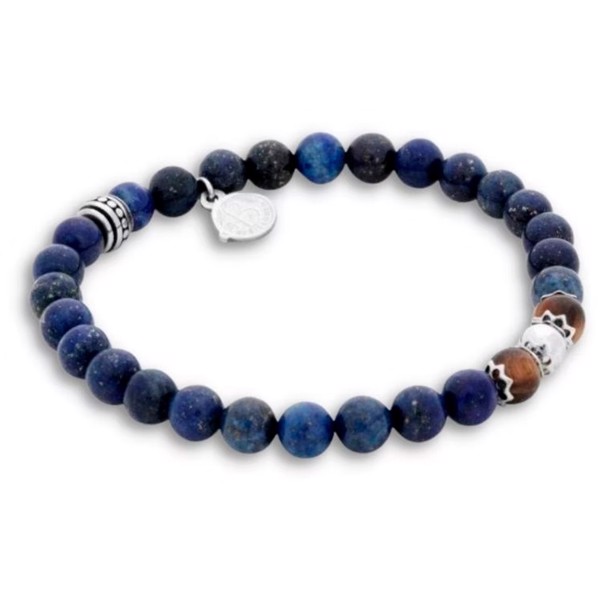 BENNO - Beads armbånd i blå/brun med kugle i stål, by Billgren - Small, 18 cm