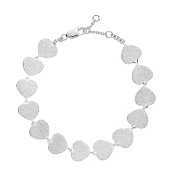 Armband mit texturierten Herzgliedern aus Sterling-Silber, Karabinerverschluss.