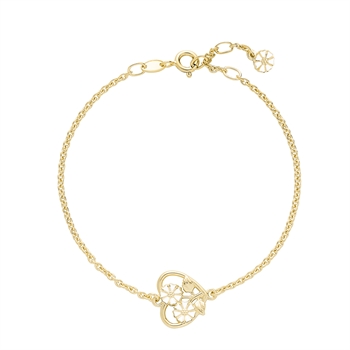 Armband mit herzförmigem Blumenanhänger und kleinem Blumenanhänger am Verschluss, feine Kette.