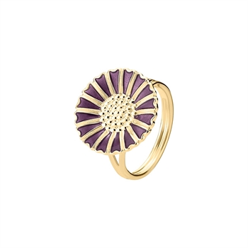 Lund Copenhagen Marguerit Ring 18 mm vergoldet mit lila Blüte
