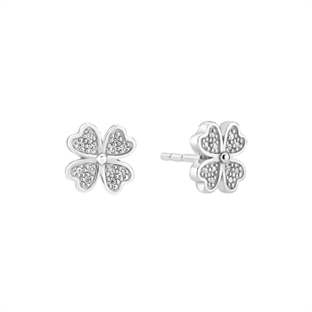 Ørestik kløver 7,5mm og zirkonia sterling sølv