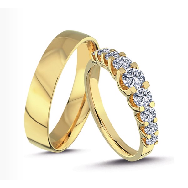 14 kt Empire vielsesringe vælg med 1,00 ct i dameringen