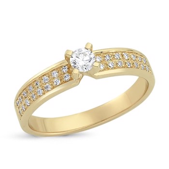Nuran Love Sweet Love Gelbgold Damenring mit 1 x 0,15 + 32 x 0,005 Stück Diamanten Wesselton SI