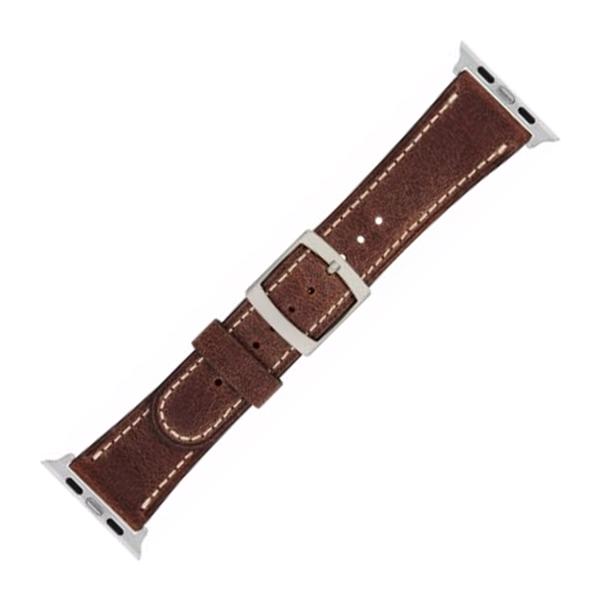 Apple Watch dunkelbraun Kernlederband mit weißen Nähten in 42 mm