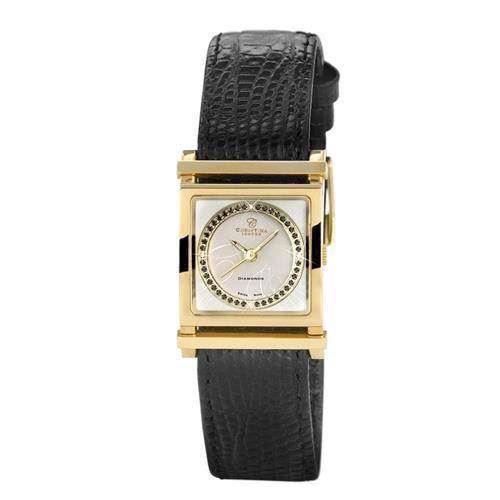 Goldene quadratische Damenuhr mit Lederarmband