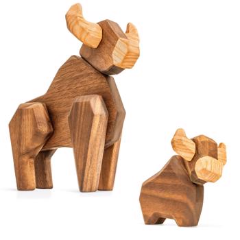 Fablewood Set - Großer Stier & Kleiner Stier - Holzfigur mit Magneten