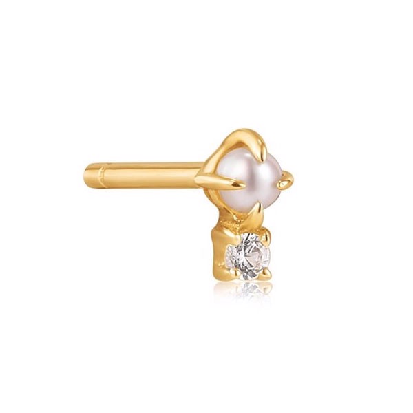 ANIA HAIE Pearl and White Sapphire Studs, 14 kt guld øreringe