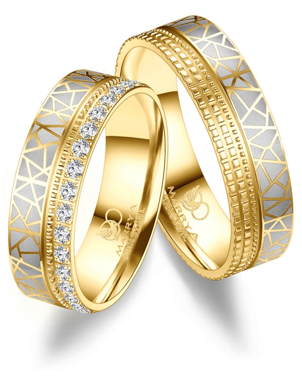 Marrya Rustfri stål med 14 kt forgyldning, traueringe ES-37-D+H