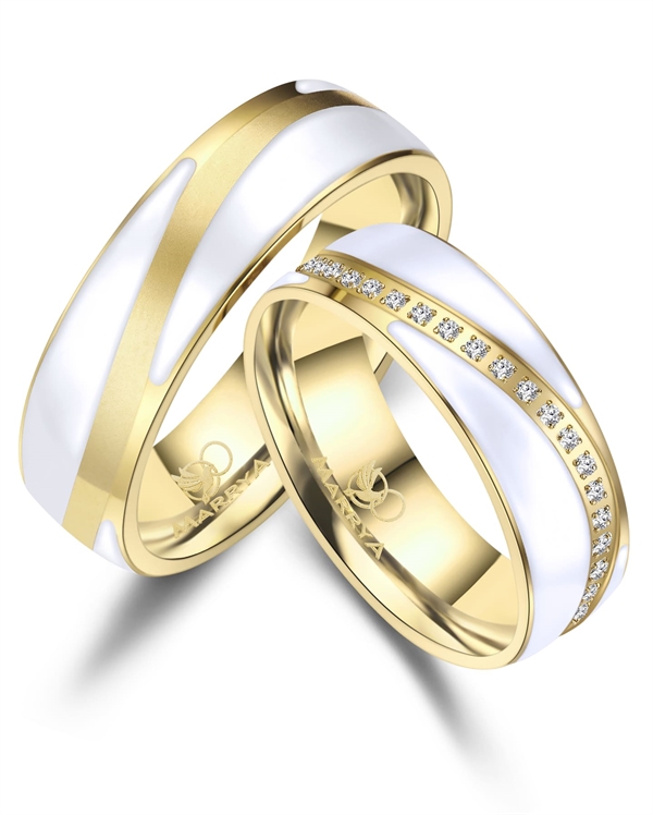 Marrya Rustfri stål med 14 kt forgyldning, traueringe ES-40-D+H