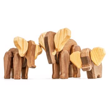 Fablewood Großes Set - Mutter Elefant, Vater Elefant & Kleiner Elefant - Holzfigur mit Magneten