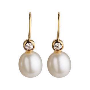 Lieblings Vergoldetes Silber mit Perle und Zirkonia Ohrringe glänzend, Modell MIRA-KU1HD90-FG