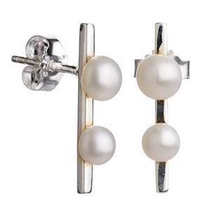 Lieblings Sterling Silber Stab Ohrstecker mit Perlen glänzend ,Modell PEARLS-E4-S