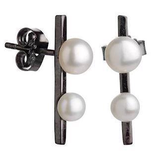 Favourite schwarz Sterling Silber Stab Ohrstecker mit Perlen glänzend ,Modell PEARLS-E4-SRH