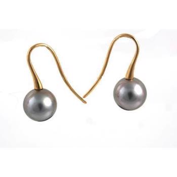9 - 10 mm Tahiti-Perlen-Ohrring an einem Paar 18 Karat Trompetengold-Reifen