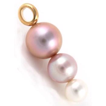 Rosa Perlen-Anhänger mit drei Perlen und 18 Karat Muschel