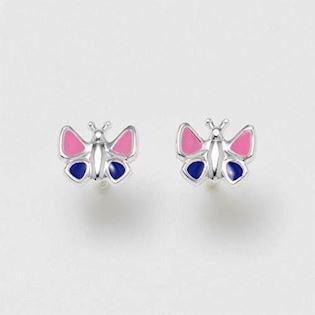 Niedliche Kinder Schmetterling Ohrstecker in Silber mit rosa und blauer Emaille