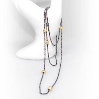San - Link of joy Diamond Cut & Starlight Beads silberne Halskette vergoldet/schwarz rhodiniert, Modell 913-80