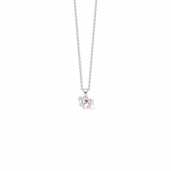 Noa Kids Jewellery Kinderkette Pferd aus Silber mit rotem Herz