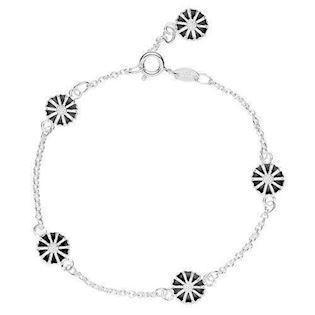 Lund Marguerite Armband aus Silber mit schwarz emaillierten 7,5 mm Blumen