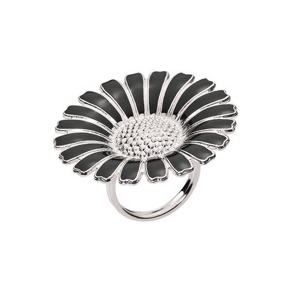 Lund Kopenhagen Marguerite 925er Sterlingsilber Fingerring mit schwarzer Emaille, Modell 907036-S