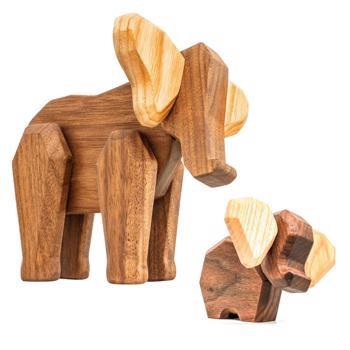 Fablewood Set - Mutter Elefant, & Kleiner Elefant - Holzfigur mit Magneten zusammengesetzt