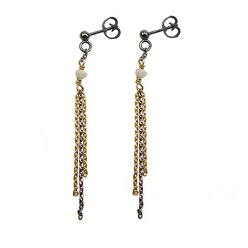 Earrings - Goldplated/Black Rhodium w. grey Raw Diamonds Sort rhodineret/forgyldt pr.par, von San - Links of Joy