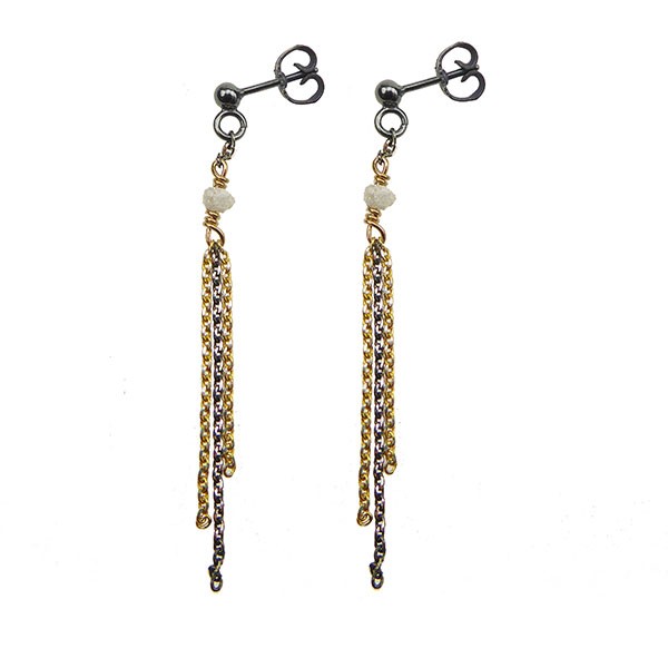Earrings - Goldplated/Black Rhodium w. grey Raw Diamonds Sort rhodineret/forgyldt pr.par, von San - Links of Joy